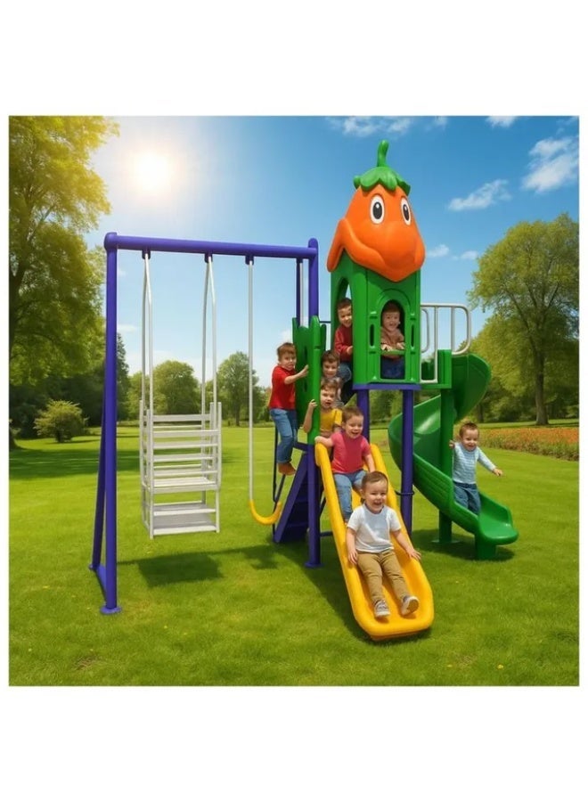 MYTS Explorer Tower with 1 Swing, 2 Slides & Dual Swing | Outdoor Kids Playset | 580×350×260 cm Durable & Safe Playground for Children - Image 3